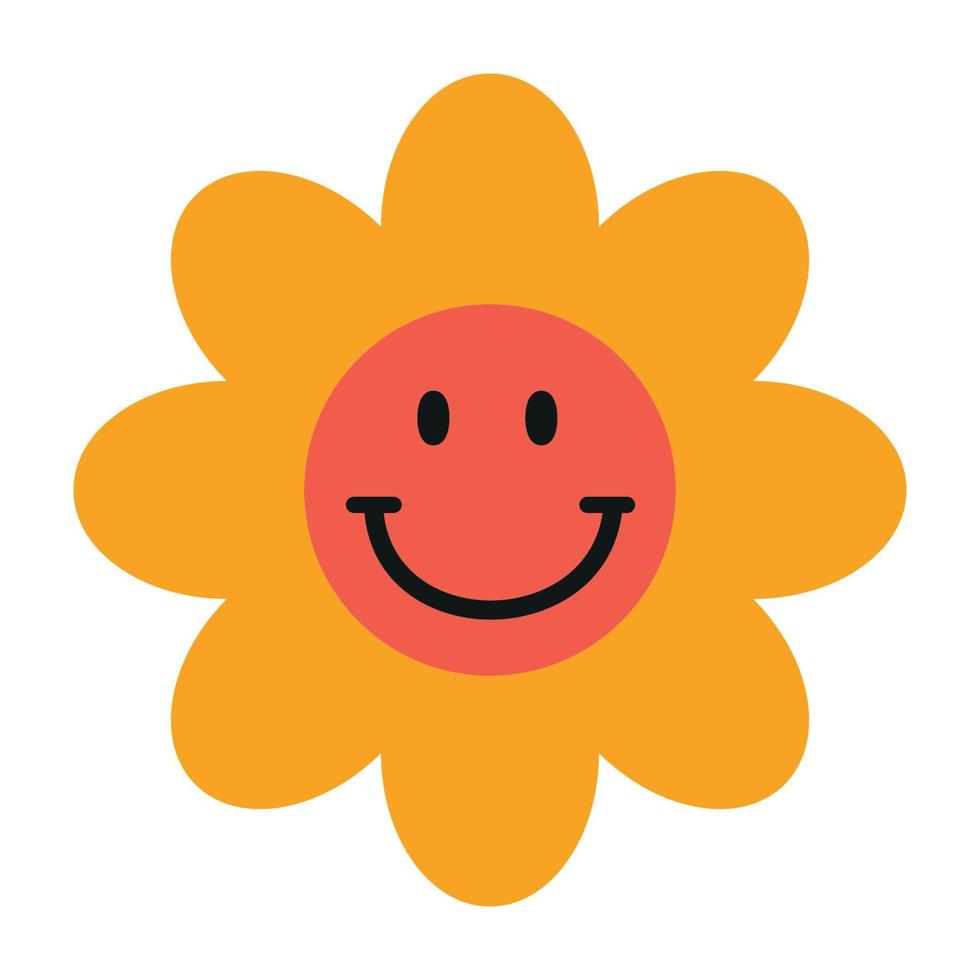 Funny groovy flower with emoji. Simple Vector Icon