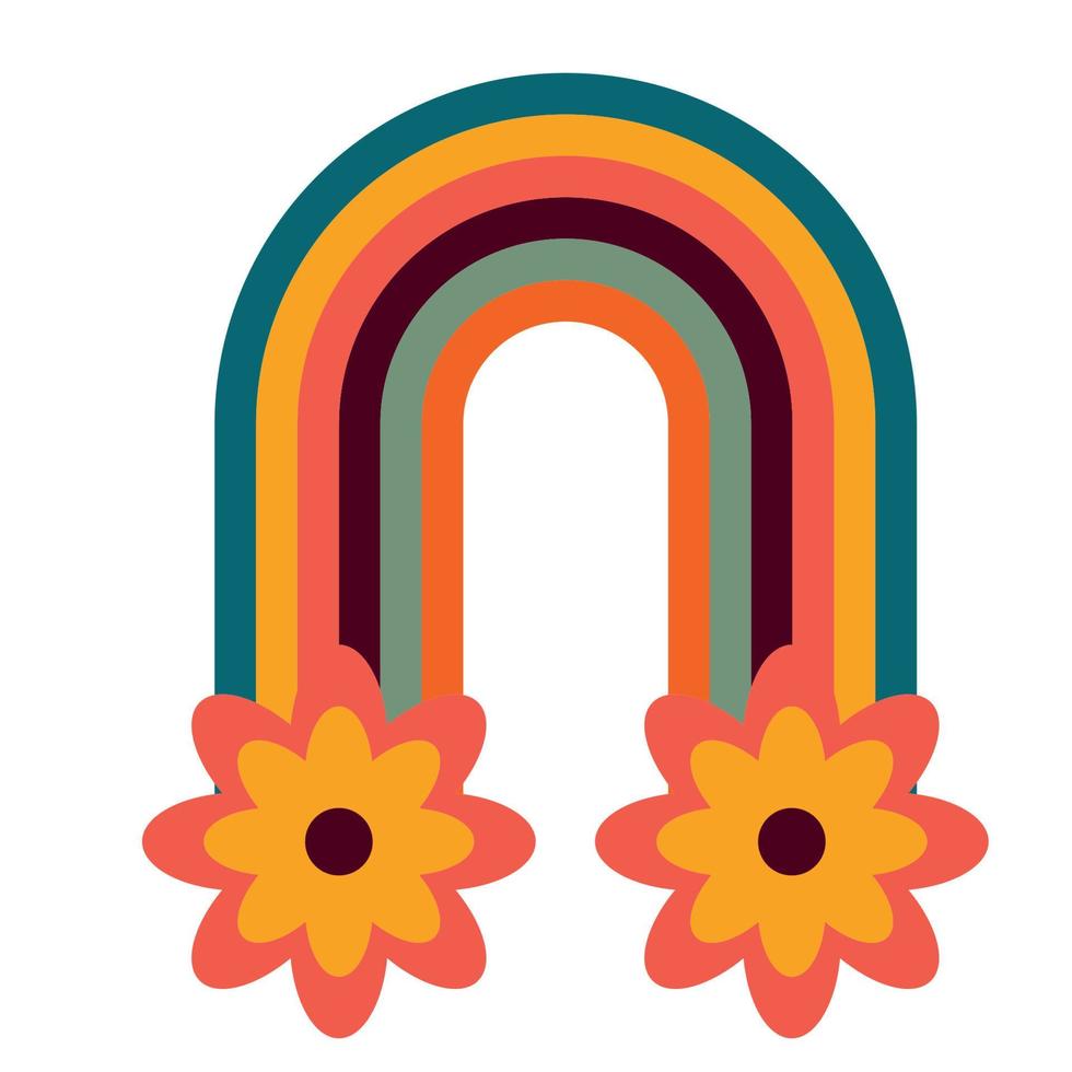 maravilloso arco iris con flores .ilustración vectorial en estilo hippie vector