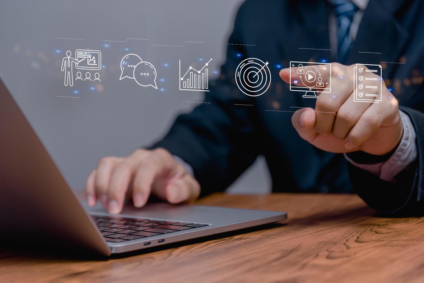Online learning internet network technology information business concept virtual screen. photo