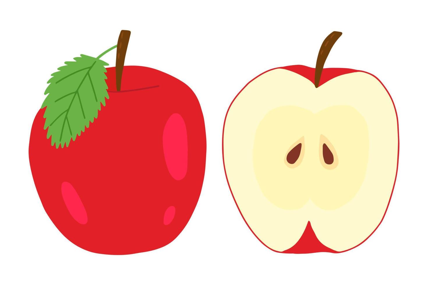 manzana entera y manzana en la sección de imágenes prediseñadas vectoriales. ilustración de manzanas dibujadas a mano vector