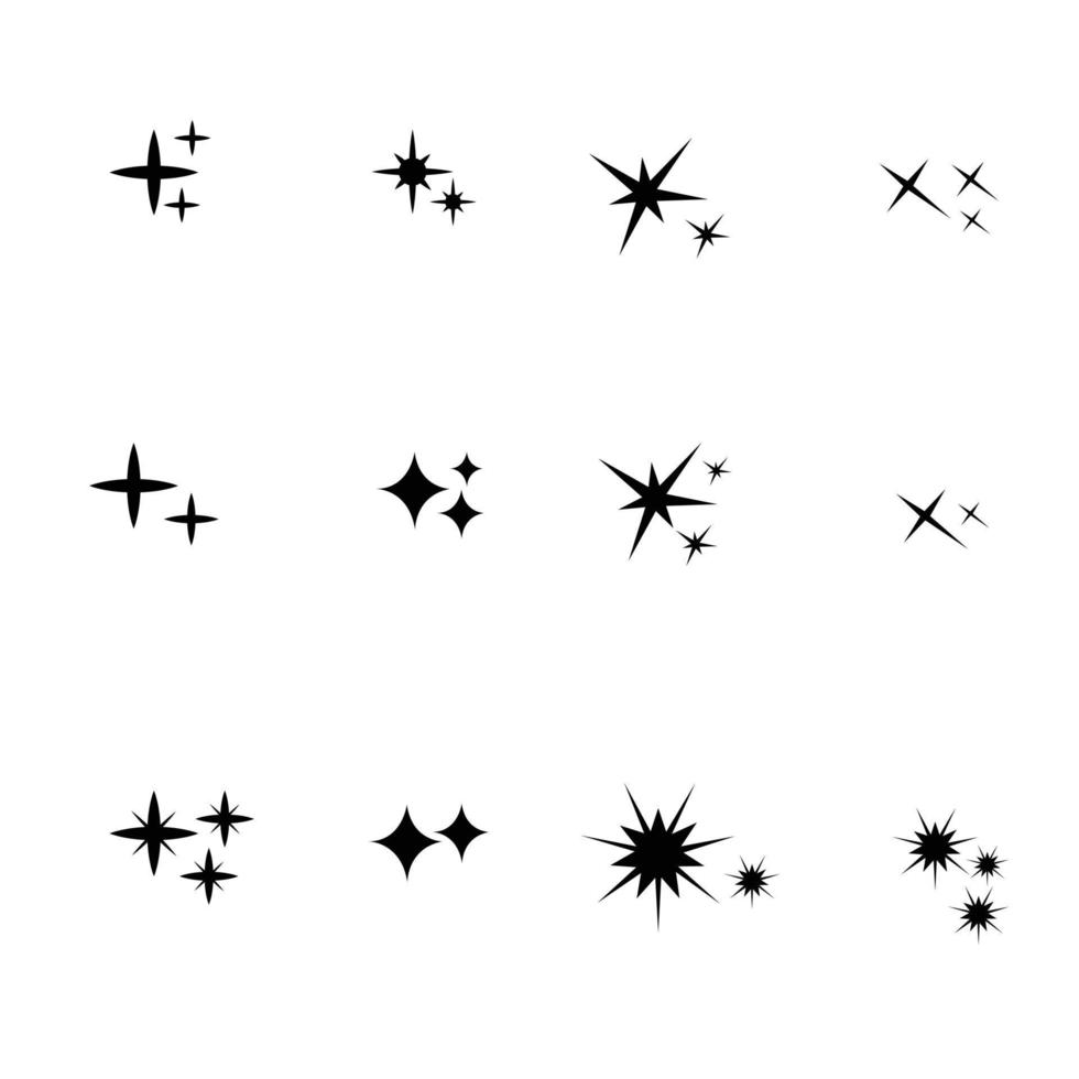 Stars sparkle compositions. Shine black stars stencil, isolated divers By  Microvector