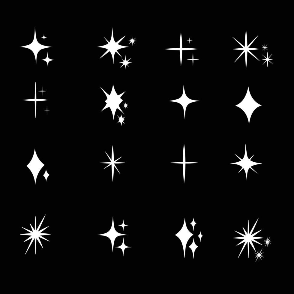 Star shine composition. Shining white star stencil, various sparkling elements isolated. Celestial body, flashing vector sign clipart