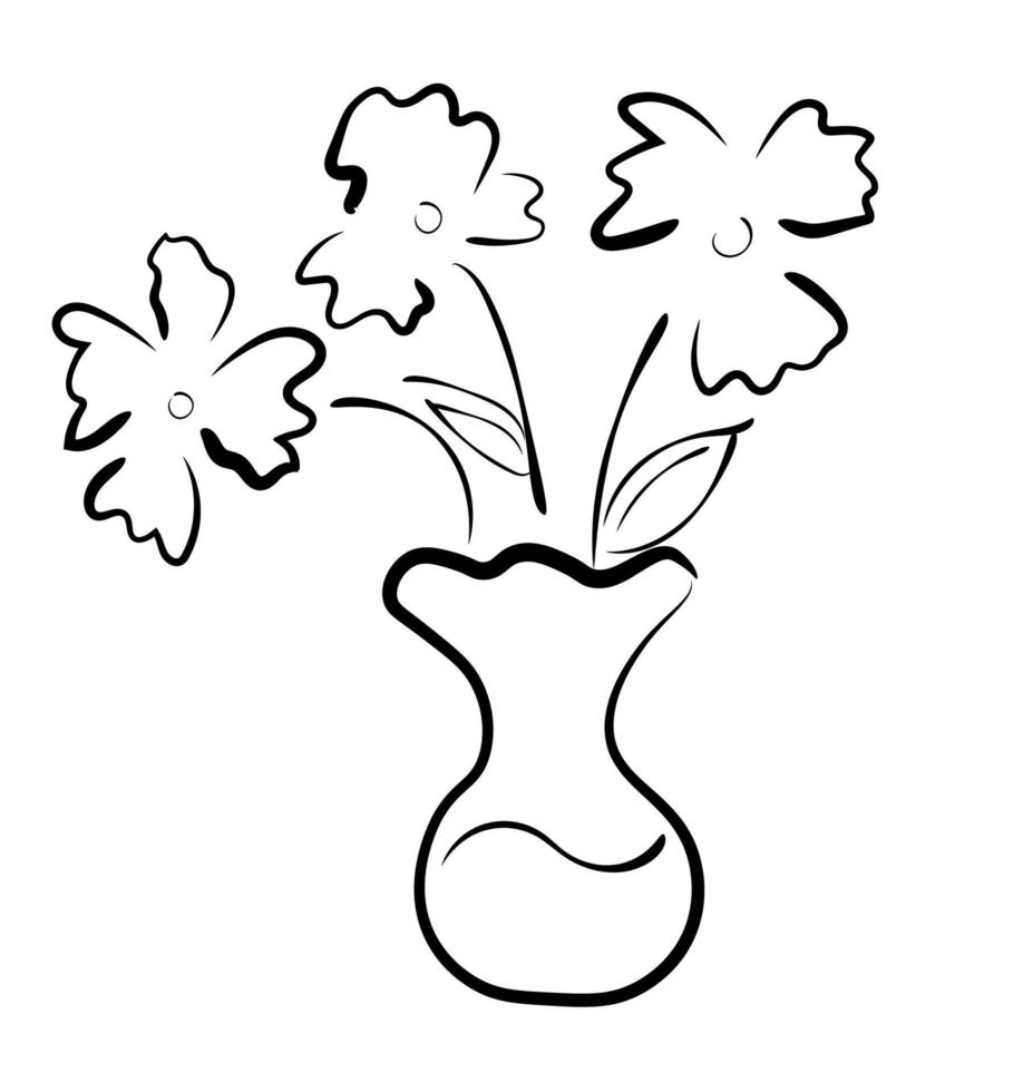 Vase with Flowers. Graphic arts. Drawing vector