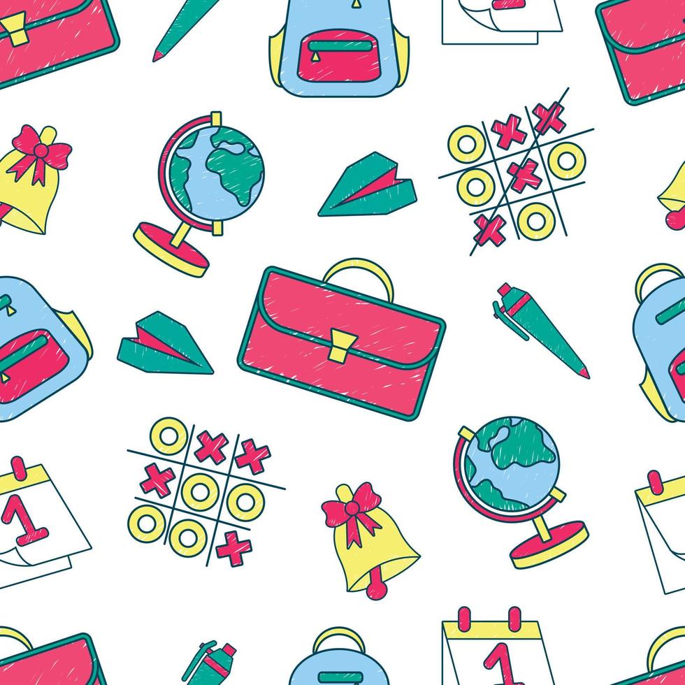 Seamless pattern with school supplies isolated on a white background. Wallpaper back to school vector