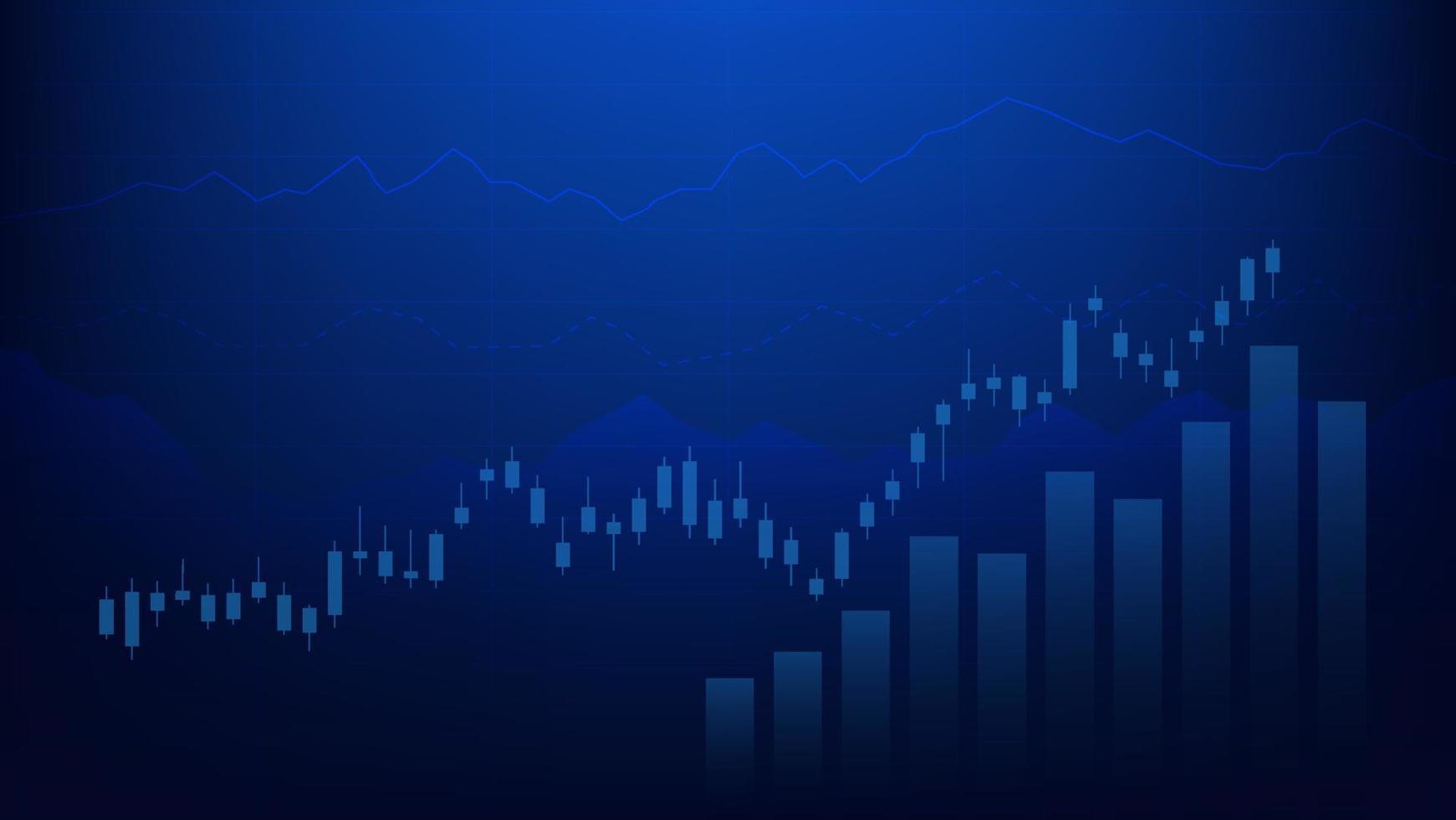 Financial business statistics with bar graph and candlestick chart show stock market price and effective earning on blue background vector