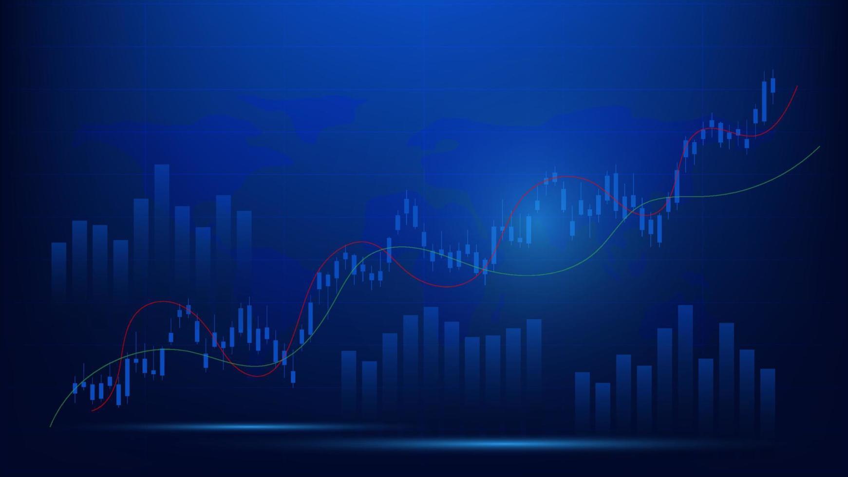 Financial business statistics with bar graph and candlestick chart show stock market price and effective earning on blue background vector