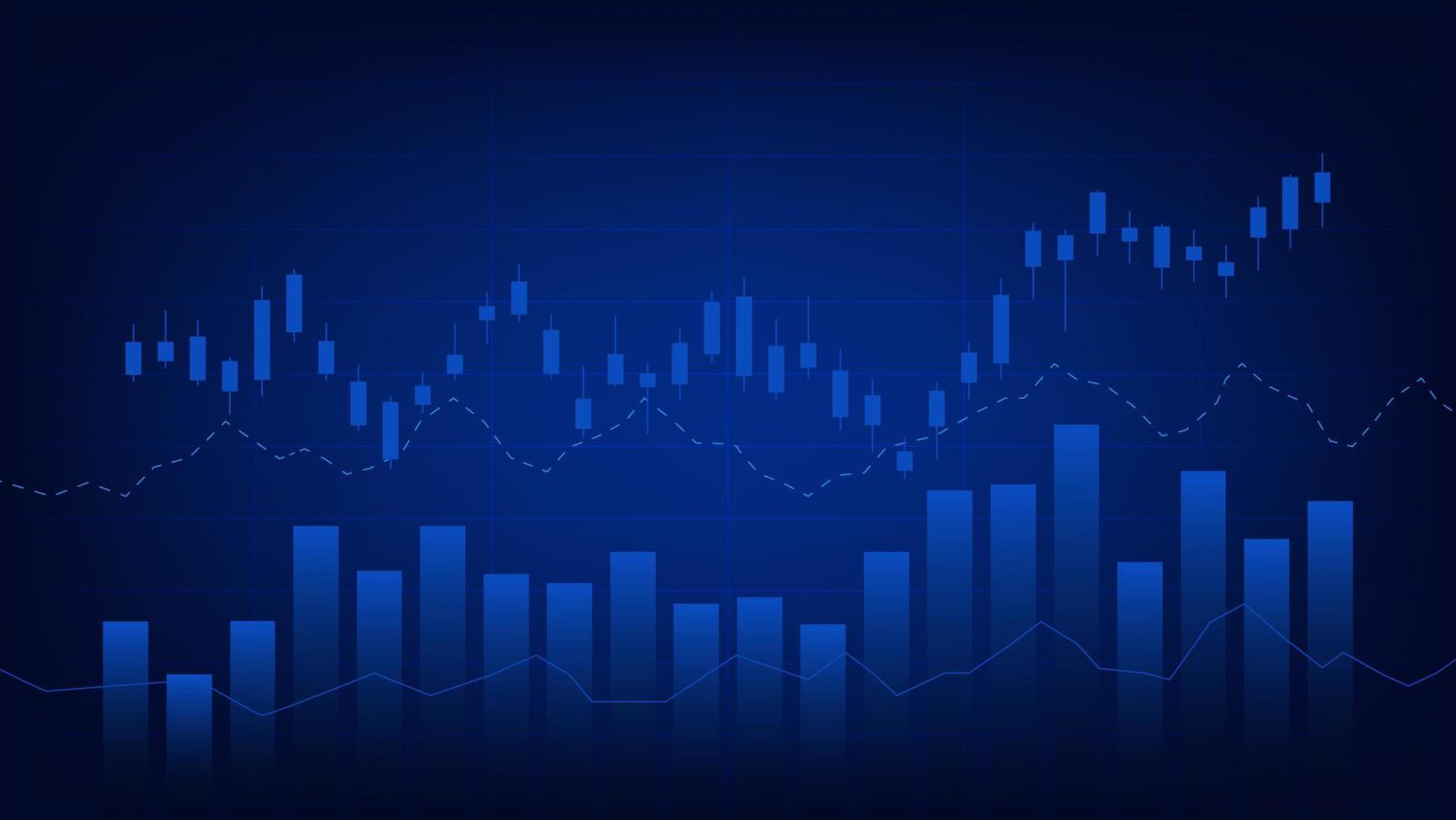 Financial business statistics with bar graph and candlestick chart show stock market price and effective earning on blue background vector