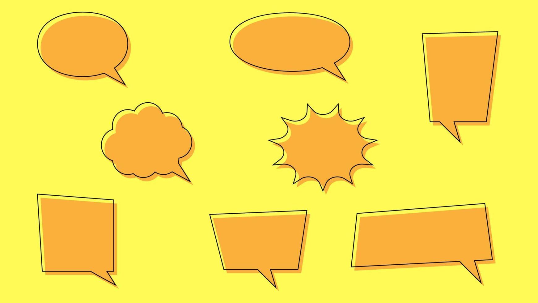 speech bubble set. blank orange cartoon chat box isolated on yellow background vector