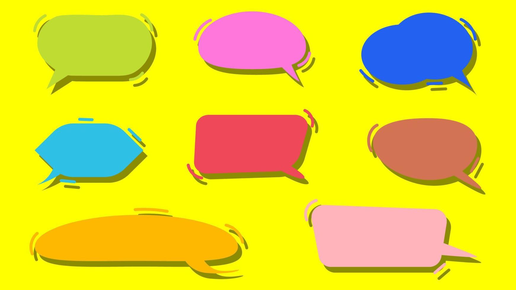 conjunto de burbujas de discurso. Cuadro de chat de dibujos animados coloridos en blanco aislado sobre fondo amarillo vector