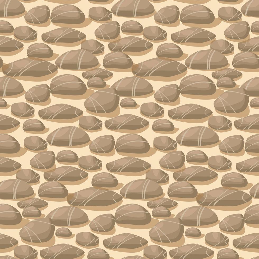 Background of sea stones. Pattern in vector natural style. Different stones on the sand with a shadow. Marine theme. Suitable for textile and paper printed products.