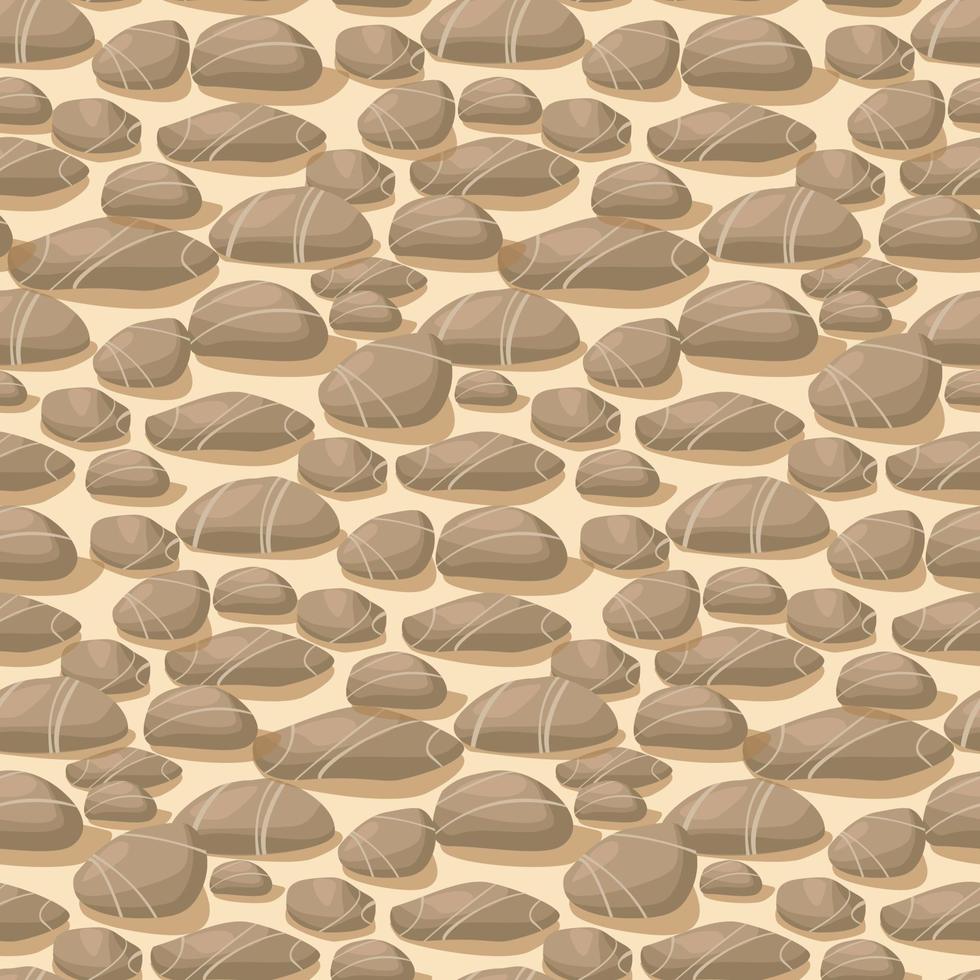 fondo de piedras de mar. patrón en estilo natural vectorial. diferentes piedras en la arena con una sombra. tema marino. Adecuado para productos impresos textiles y de papel. vector