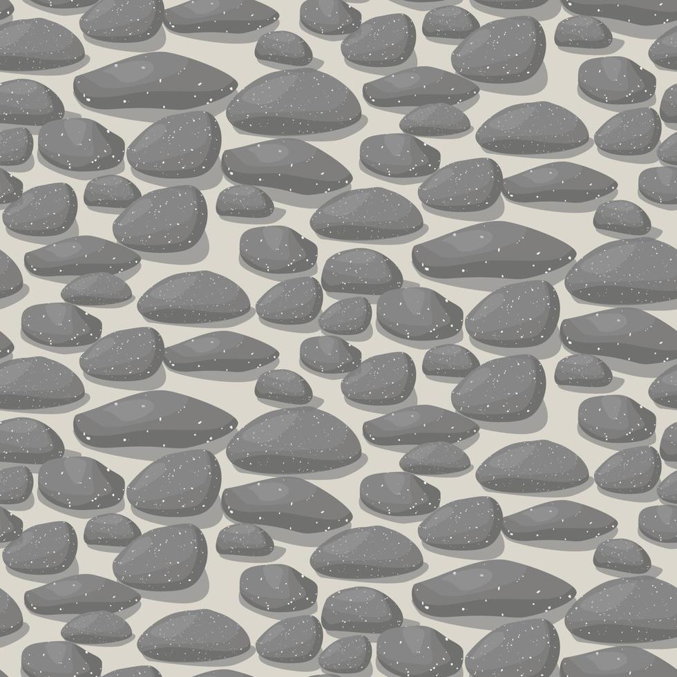 Background of sea stones. Pattern in vector natural style. Different stones on the sand with a shadow. Marine theme. Suitable for textile and paper printed products.