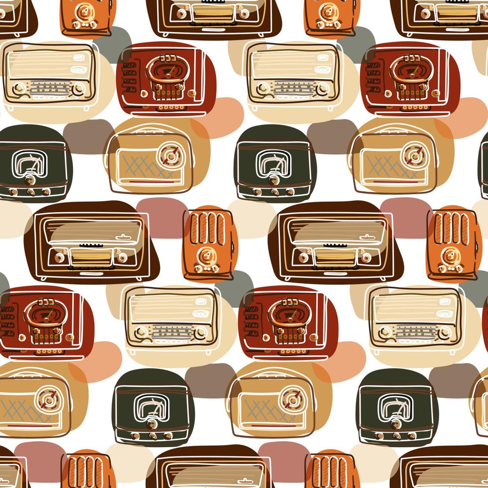 A pattern of retro radios in the sketch style. Suitable for the use of printed products. Banners, flyers, stickers, advertising products, printing on textiles, texture. vector