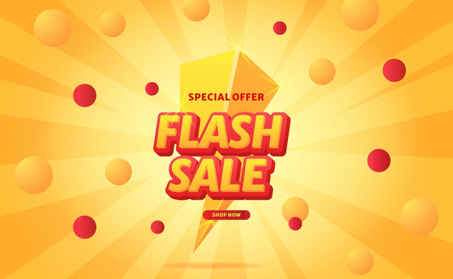 Iluminación 3d para promoción de descuento de oferta de venta flash con decoración circular y fondo de ráfaga amarilla vector