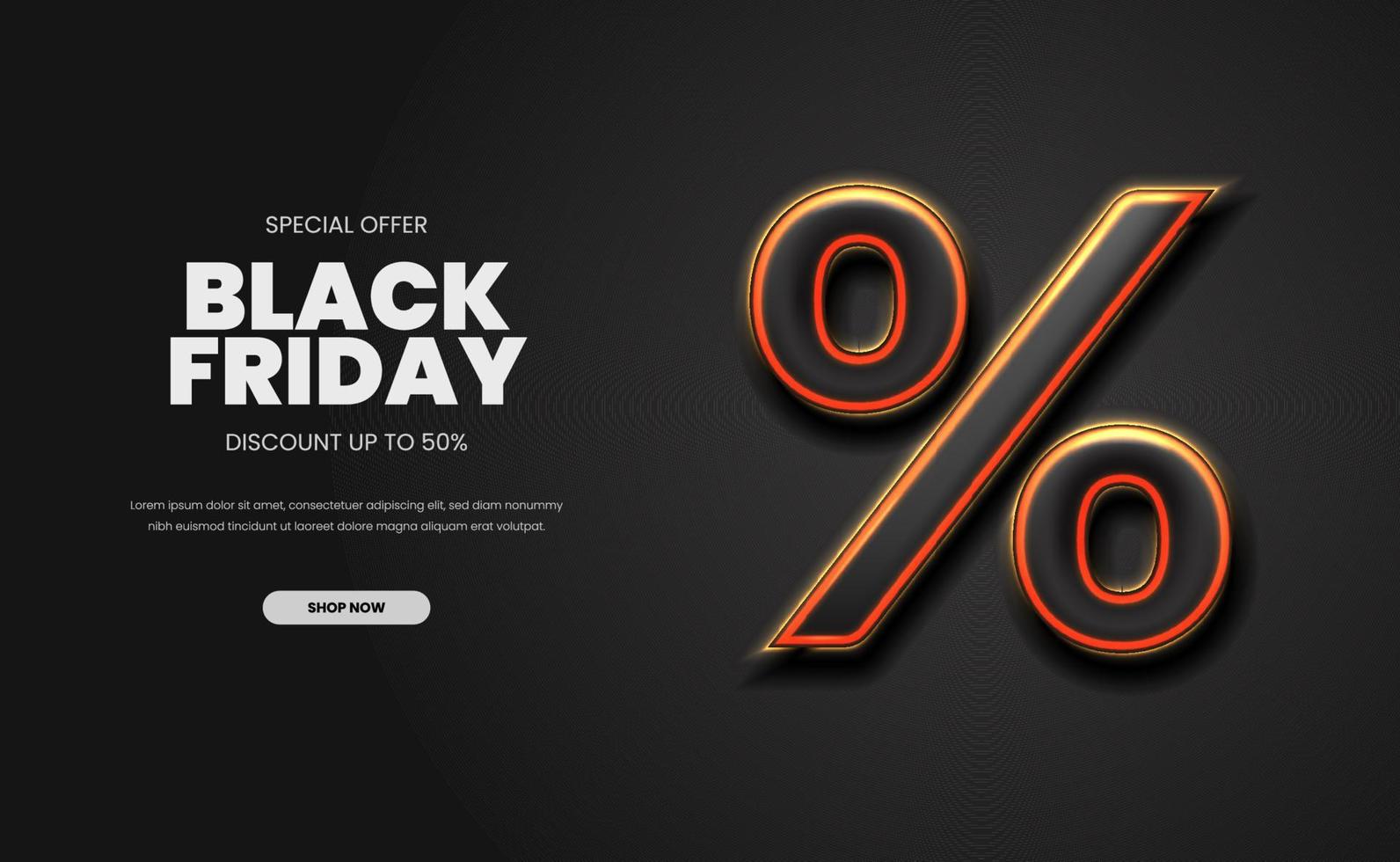 símbolo de porcentaje 3d para la oferta de venta promoción de descuento en el día de compras del viernes negro super mega bis venta con fondo oscuro vector