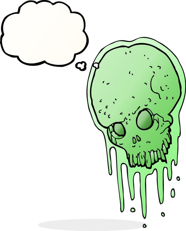 cartoon slimy skull with thought bubble vector