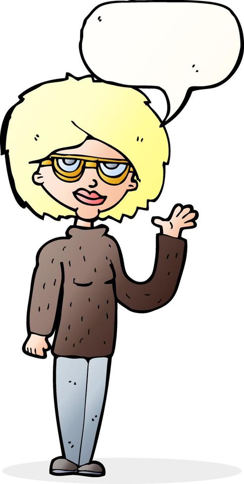 cartoon woman waving with speech bubble vector