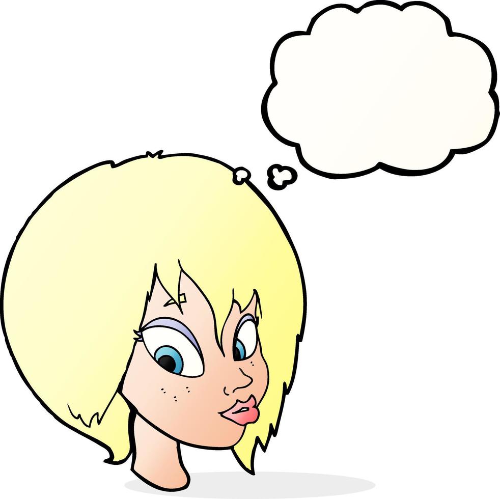 cartoon pretty female face pouting with thought bubble vector