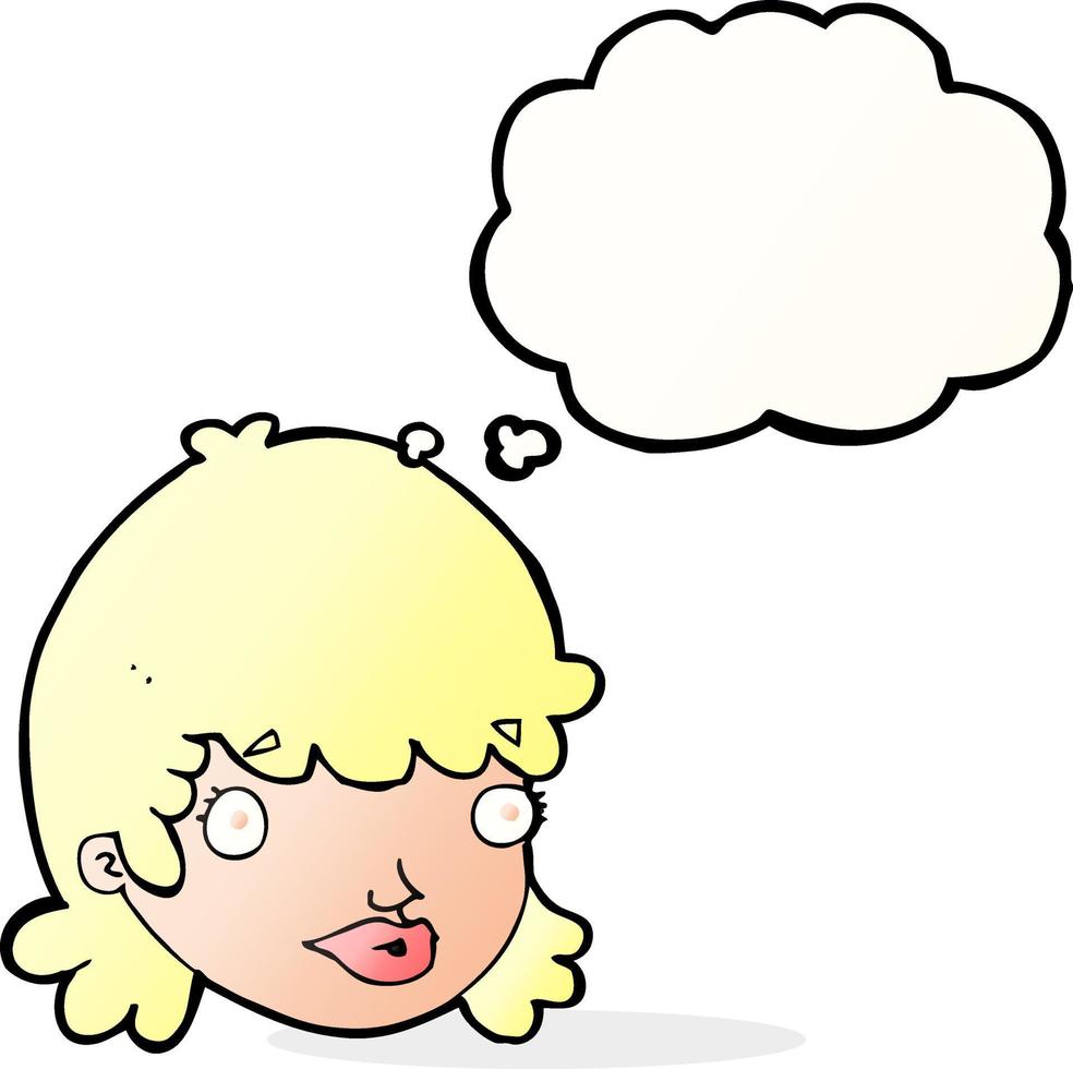 cartoon female face with surprised expression with thought bubble vector