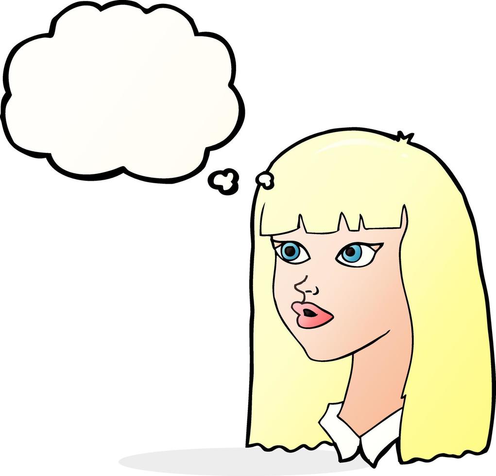 cartoon pretty girl with long hair with thought bubble vector