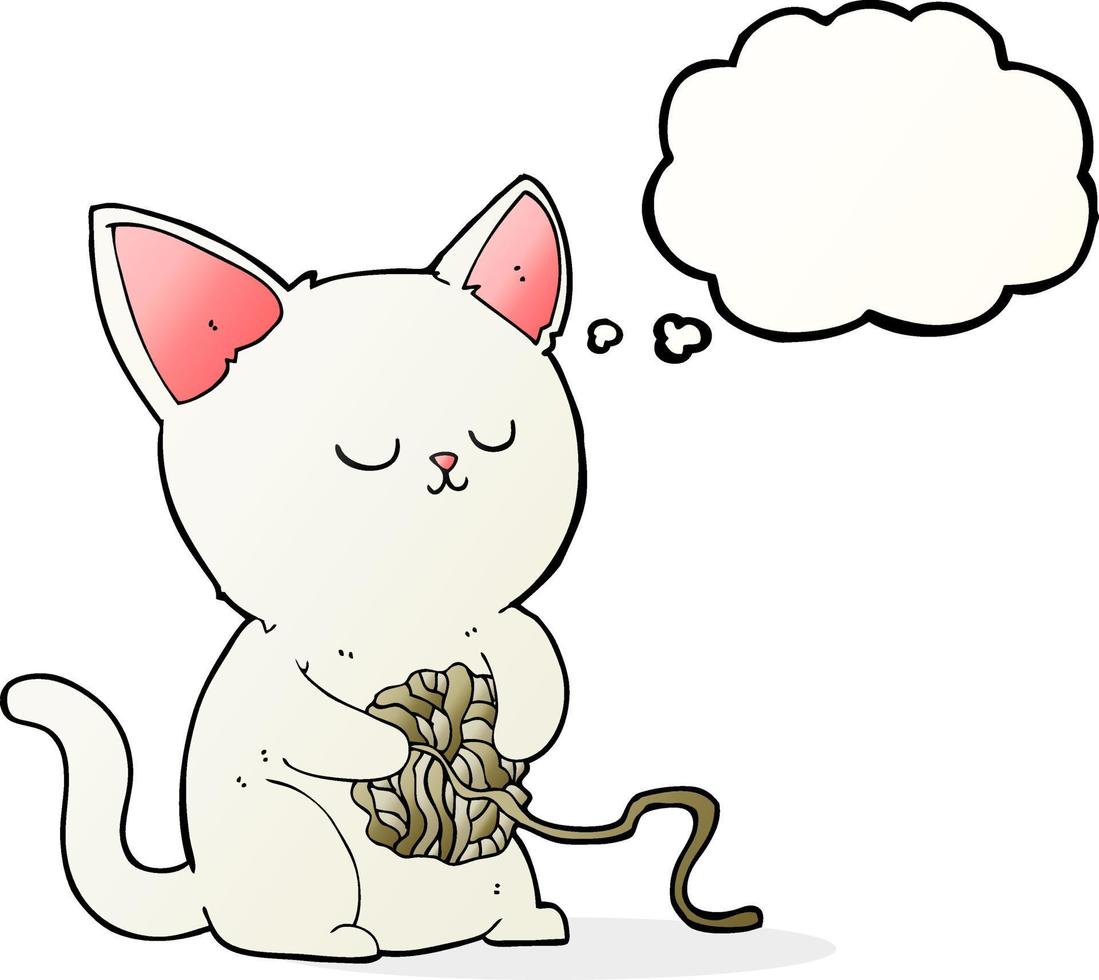 cartoon cat playing with ball of yarn with thought bubble vector