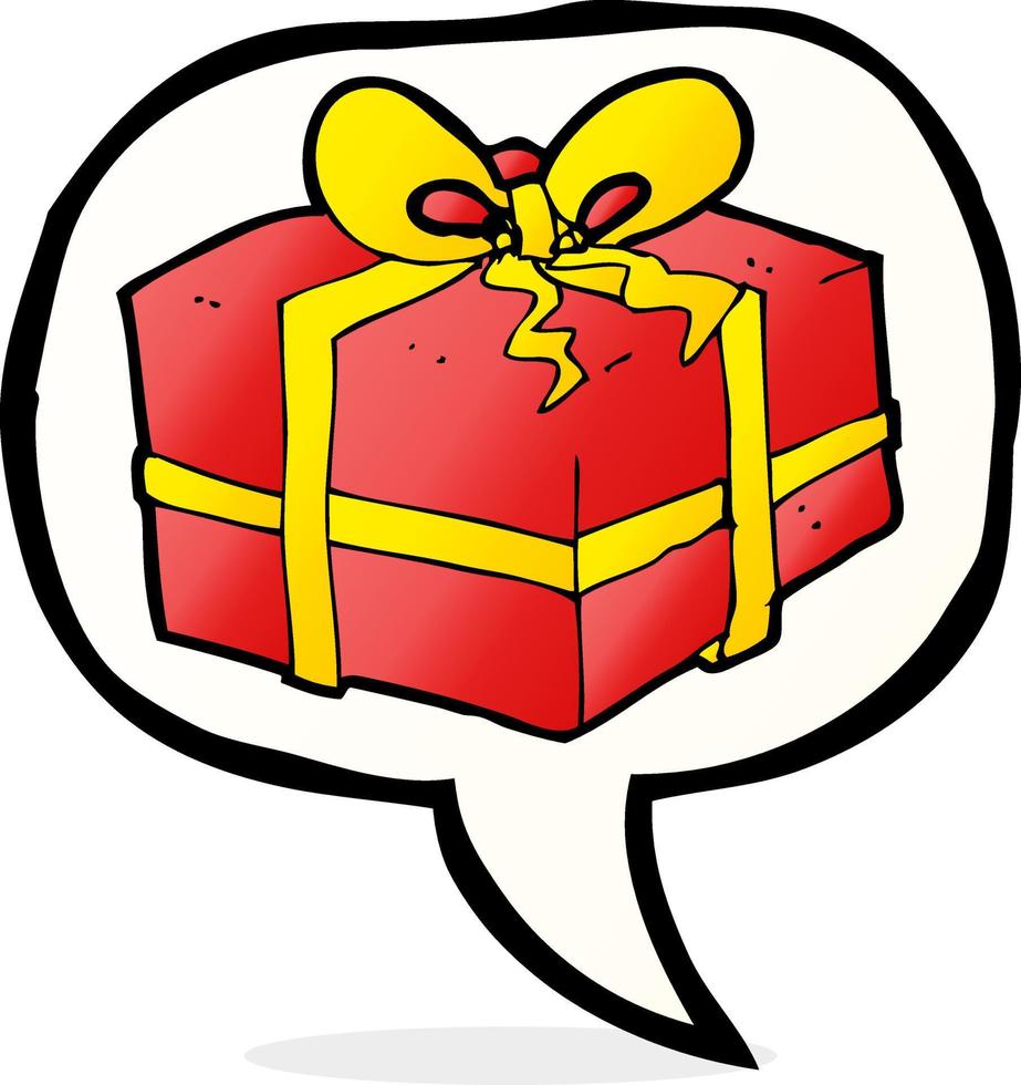 cartoon christmas present with speech bubble vector