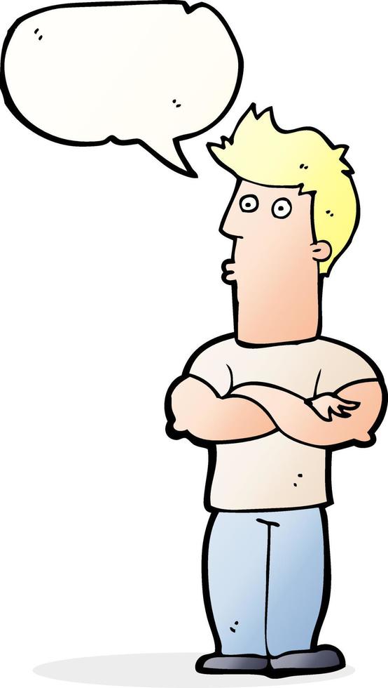 cartoon man with folded arms with speech bubble vector