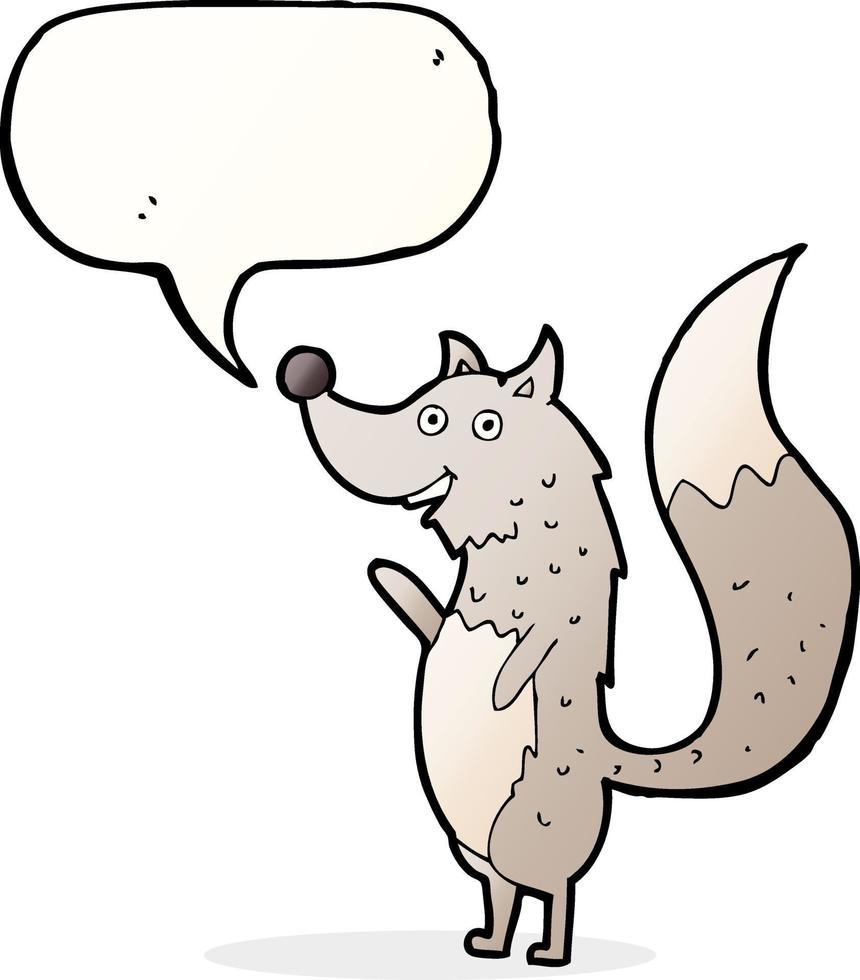 cartoon waving wolf with speech bubble vector
