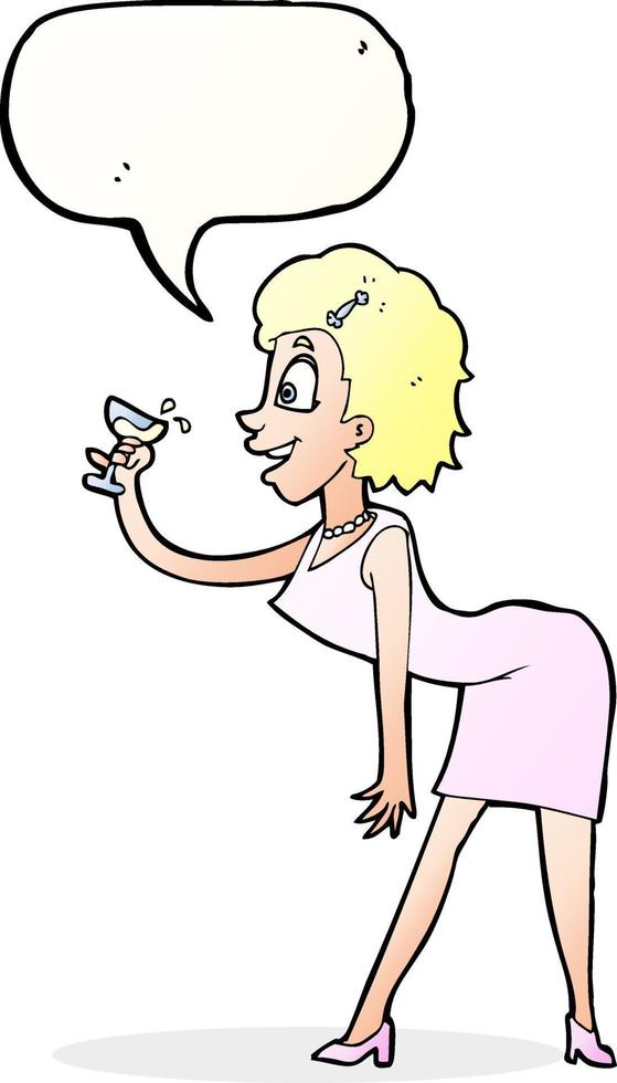 cartoon woman with drink with speech bubble vector