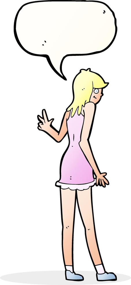 cartoon woman waving with speech bubble vector