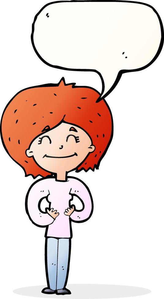 cartoon happy woman with speech bubble vector