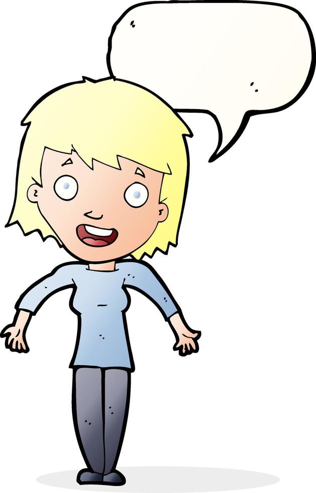 cartoon woman shrugging shoulders with speech bubble vector