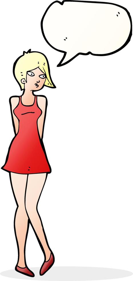 cartoon pretty woman in dress with speech bubble vector