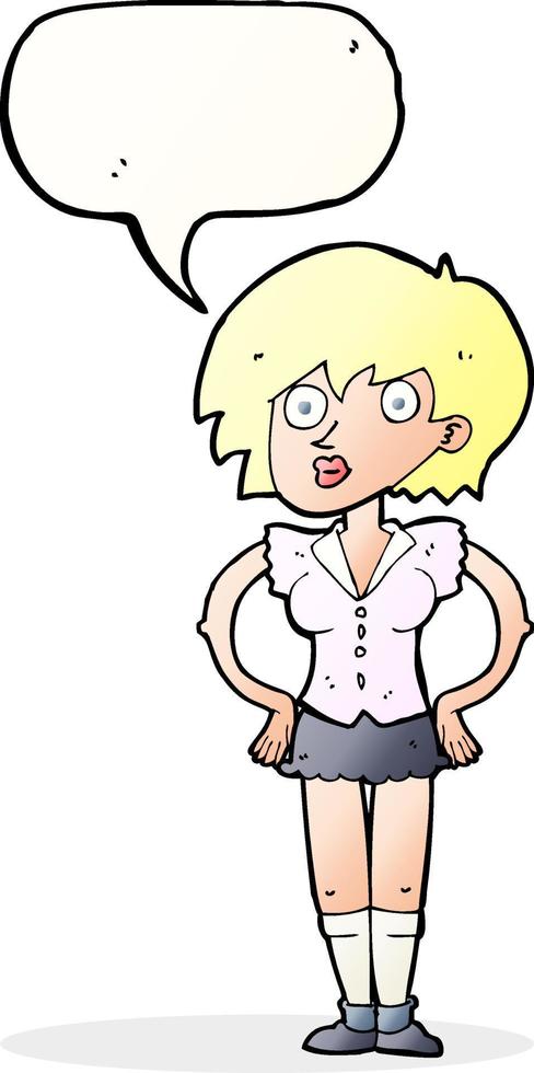 cartoon surprised woman with hands on hips with speech bubble vector