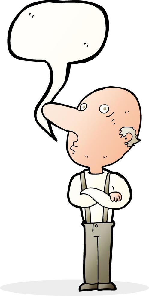 cartoon old man with folded arms with speech bubble vector