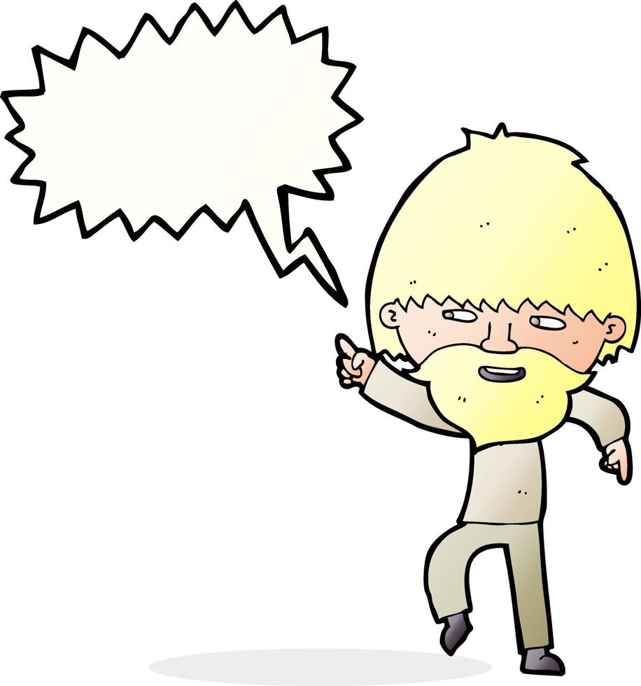 cartoon bearded man pointing and laughing with speech bubble vector