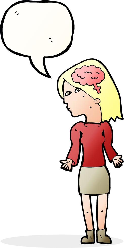 cartoon clever woman shrugging shoulders with speech bubble vector