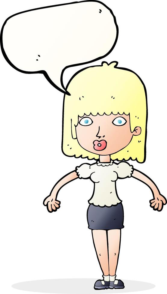 cartoon woman shrugging shoulders with speech bubble vector