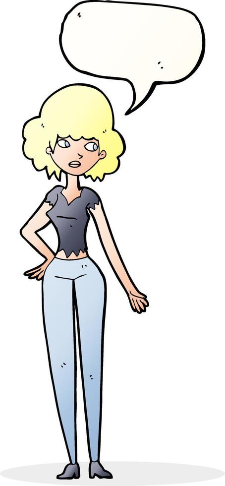 cartoon pretty woman with speech bubble vector