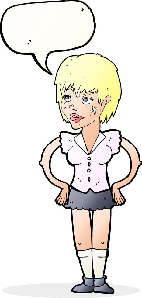 cartoon tough woman with hands on hips with speech bubble vector