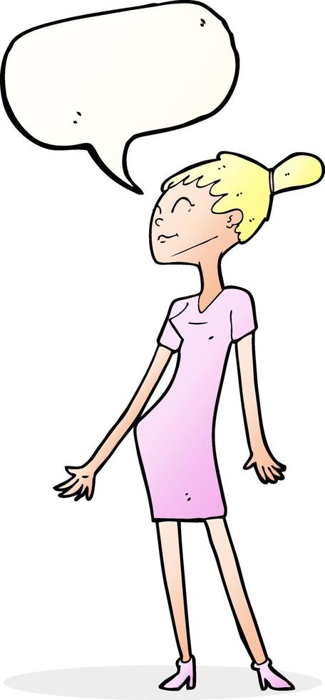 cartoon woman in dress with speech bubble vector