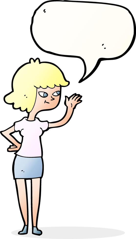 cartoon friendly girl waving with speech bubble vector