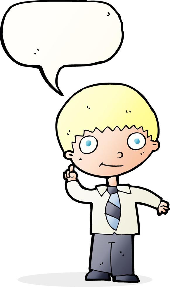 cartoon school boy with idea with speech bubble vector