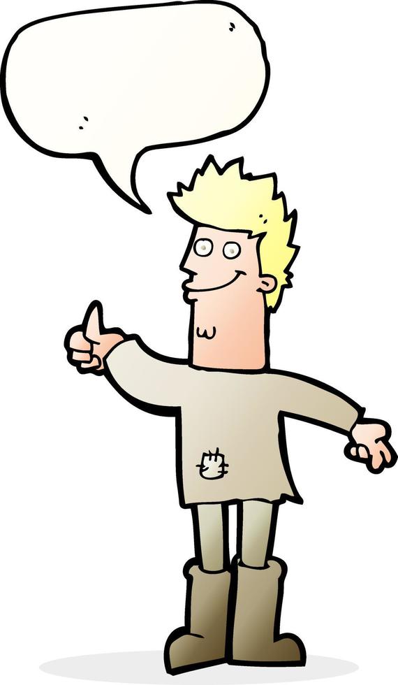 cartoon positive thinking man in rags with speech bubble vector