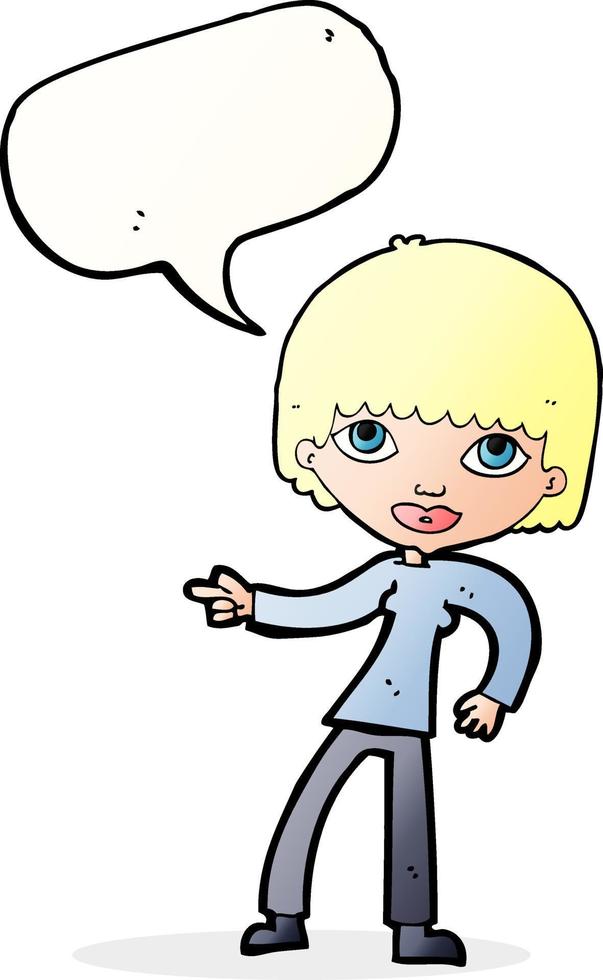 cartoon woman pointing with speech bubble vector