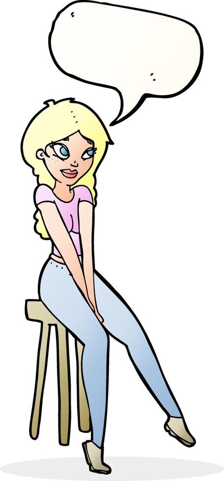cartoon pretty girl on stool with speech bubble vector