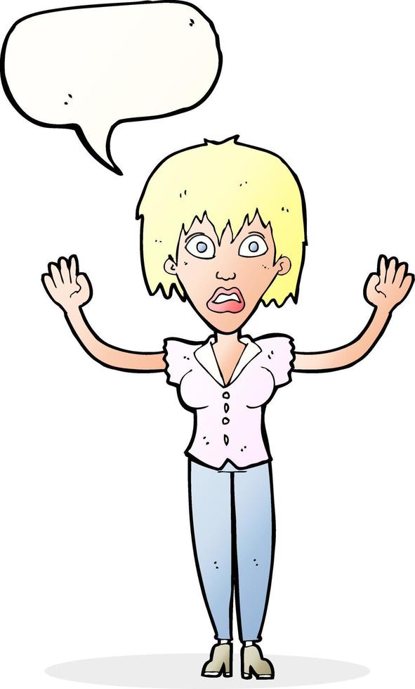 cartoon woman stressing out with speech bubble vector