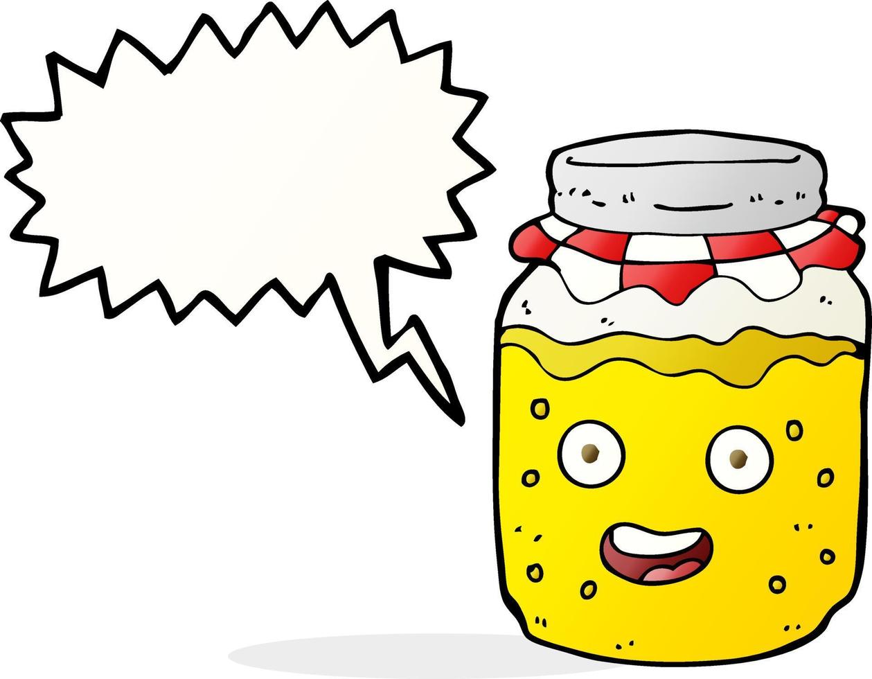 tarro de miel de dibujos animados con burbujas de discurso vector