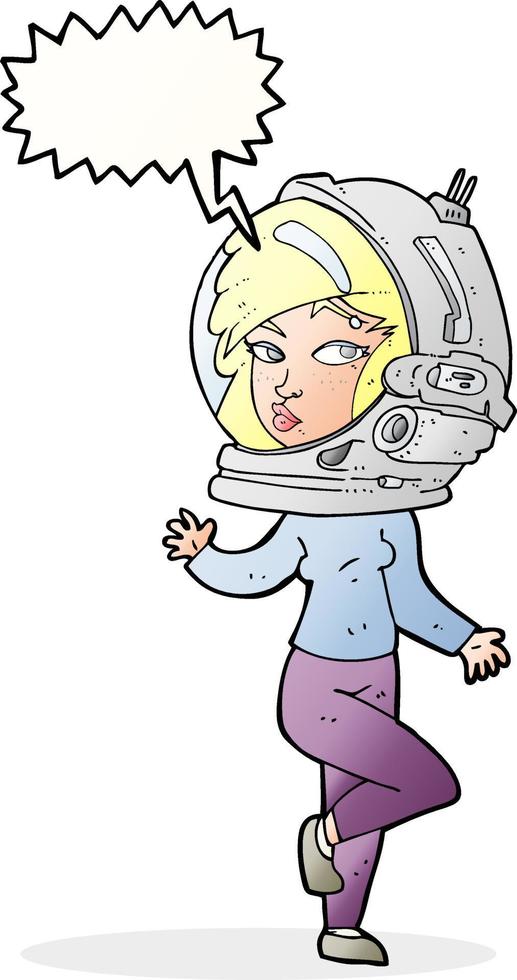 cartoon woman wearing space helmet with speech bubble vector