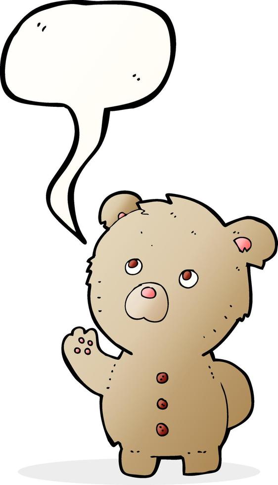 cartoon waving teddy bear with speech bubble vector